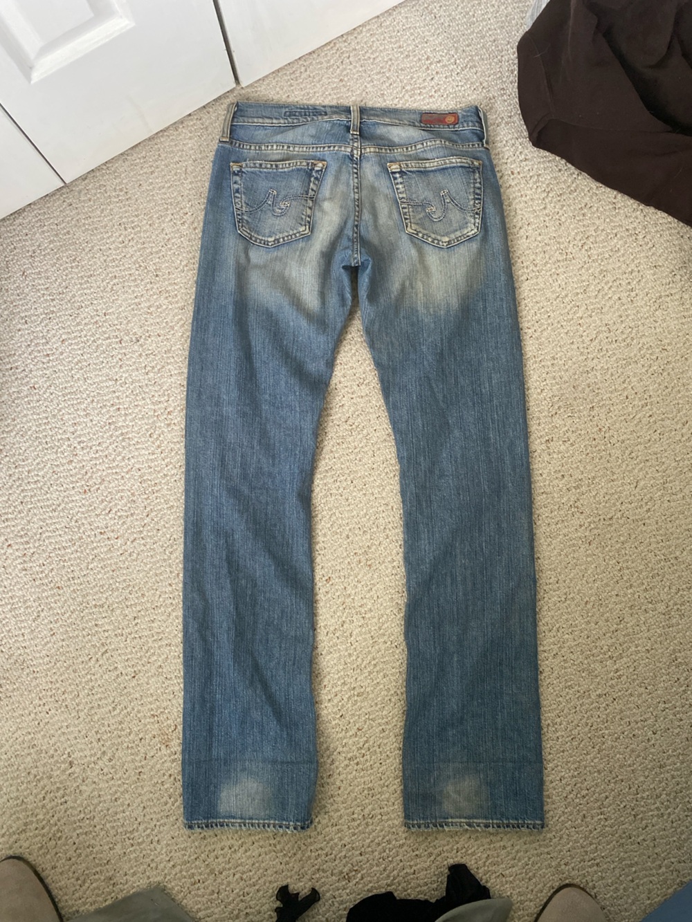Ag Adriano Goldschmmied Blue Denim Jeans with Red Logo Accents